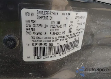 2001 Chrysler Pt Cruiser z USA, uszkodzony, nr VIN 3C8FY4BB71T522054